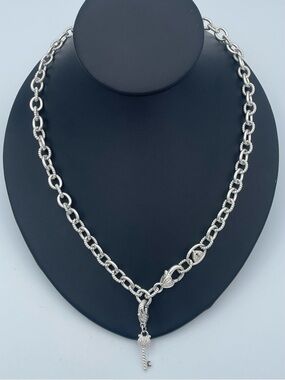 Judith Ripka 925 Sterling Silver Heart Lock Key Necklace Removable CZ Pave Charm